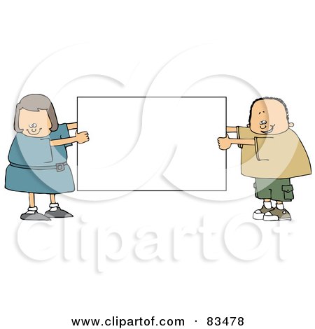 Royalty-Free (RF) Clipart Illustration of a Chubby Boy And Girl Holding A Blank White Sign by djart