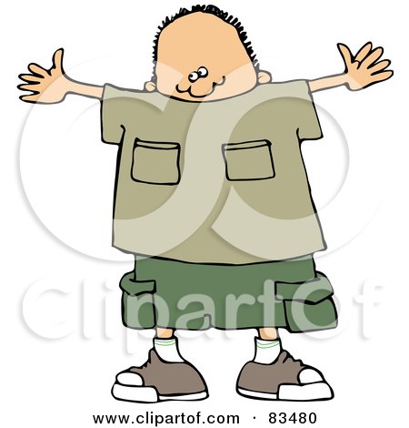 Royalty-Free (RF) Clipart Illustration of a Boy Holding Open His Arms To Gesture The Size Of Something Big by djart
