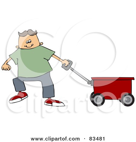 Royalty-Free (RF) Clipart Illustration of a Little Boy Pulling A Red Wagon Toy by djart