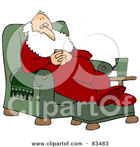 Royalty-Free (RF) Clipart Illustration of Santa Slumbering In A Comfy Green Recliner by djart