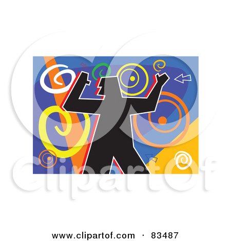 Royalty-Free (RF) Clipart Illustration of a Silhouetted Man Confused Over A Colorful Mess by Prawny