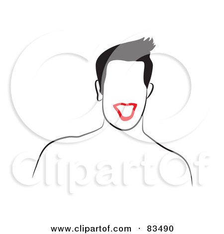 Royalty-Free (RF) Clipart Illustration of a Line Drawn Man With Red Lips - Version 2 by Prawny