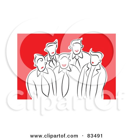 Royalty-Free (RF) Clipart Illustration of a Group Of Red Lipped Business Men And Women In A Group, Over Red by Prawny