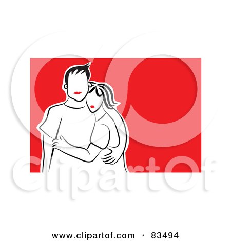 Royalty-Free (RF) Clipart Illustration of a Happy Red Lipped Couple Embracing by Prawny