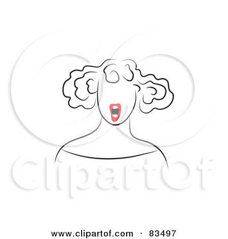 Royalty-Free (RF) Clipart Illustration of a Line Drawing Of A Red Lipped Woman Yelling by Prawny