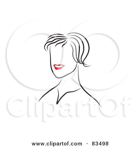 Royalty-Free (RF) Clipart Illustration of a Line Drawing Of A Red Lipped Woman's Face - Version 5 by Prawny