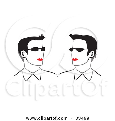 Royalty-Free (RF) Clipart Illustration of Two Line Drawn Red Lipped Business Men Wearing Shades by Prawny