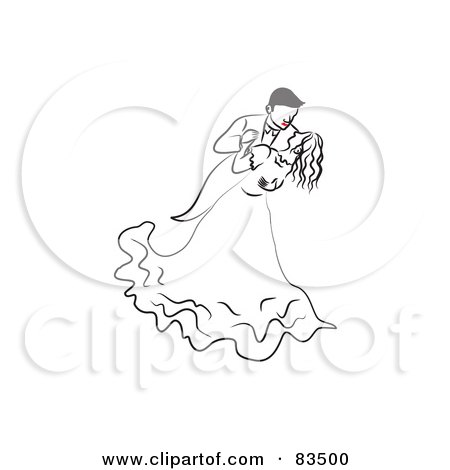 Royalty-Free (RF) Clipart Illustration of a Dancing Line Drawn Bride And Groom With Red Lips by Prawny