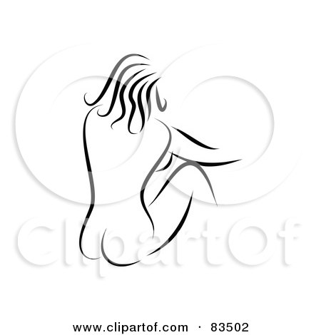 Royalty-Free (RF) Clipart Illustration of a Black And White Nude Woman Sitting And Facing Away by Prawny