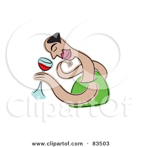 Royalty-Free (RF) Clipart Illustration of a Drunk Person Holding A Glass Of Red Wine by Prawny