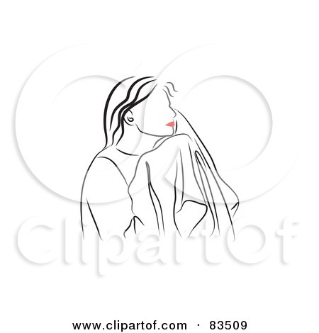 Royalty-Free (RF) Clipart Illustration of a Line Drawing Of A Red Lipped Woman Drying Her Face With A Towel - Pose 1 by Prawny