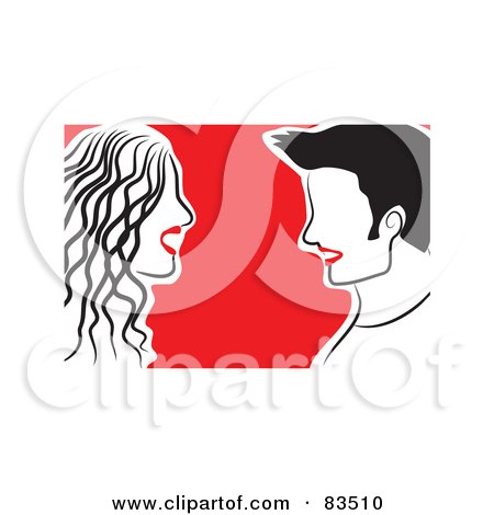 Royalty-Free (RF) Clipart Illustration of a Happy Red Lipped Couple Facing Each Other by Prawny