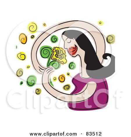 Royalty-Free (RF) Clipart Illustration of a Long Armed Woman Smelling A Yellow Flower by Prawny