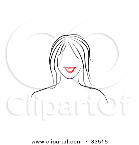 Royalty-Free (RF) Clipart Illustration of a Line Drawing Of A Red Lipped Woman's Face - Version 6 by Prawny