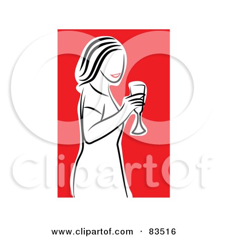 Royalty-Free (RF) Clipart Illustration of a Red Lipped Woman Smiling And Carrying A Glass Of Wine by Prawny