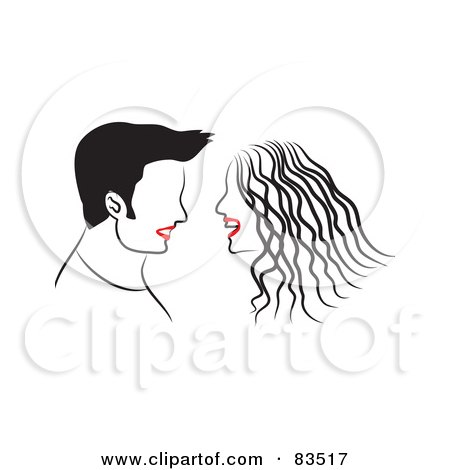 Royalty-Free (RF) Clipart Illustration of a Laughing Line Drawn Couple With Red Lips by Prawny