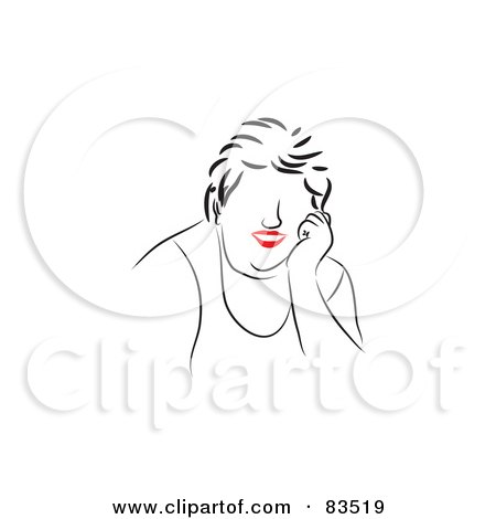 Royalty-Free (RF) Clipart Illustration of a Line Drawn Woman With Red Lips, Smiling by Prawny