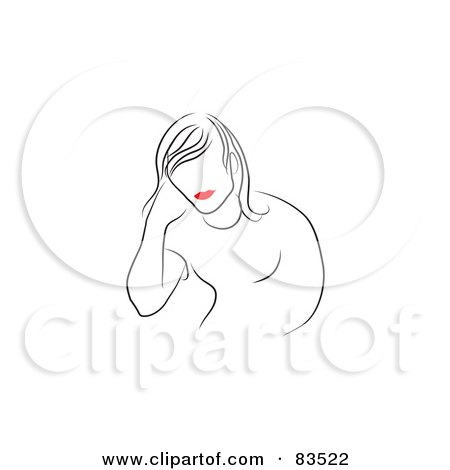 Royalty-Free (RF) Clipart Illustration of a Line Drawing Of A Bored Red Lipped Woman Leaning On A Table by Prawny