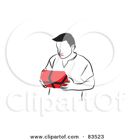 Royalty-Free (RF) Clipart Illustration of a Line Drawn Man With Red Lips Holding A Present by Prawny