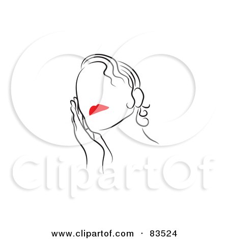 Royalty-Free (RF) Clipart Illustration of a Line Drawing Of A Red Lipped Woman Gently Adjusting Her Hair by Prawny