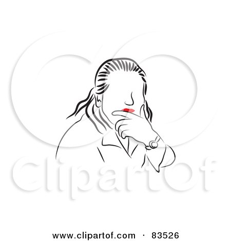 Royalty-Free (RF) Clipart Illustration of a Line Drawing Of A Red Lipped Woman Rubbing Her Chin And Thinking by Prawny