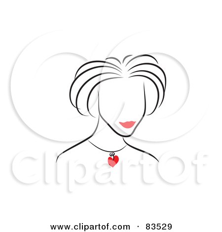 Royalty-Free (RF) Clipart Illustration of a Line Drawing Of A Red Lipped Woman Wearing A Heart Necklace by Prawny
