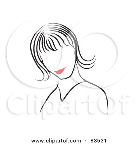 Royalty-Free (RF) Clipart Illustration of a Line Drawing Of A Red Lipped Woman's Face - Version 8 by Prawny