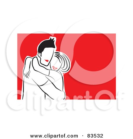 Royalty-Free (RF) Clipart Illustration of a Happy Red Lipped Couple Hugging by Prawny
