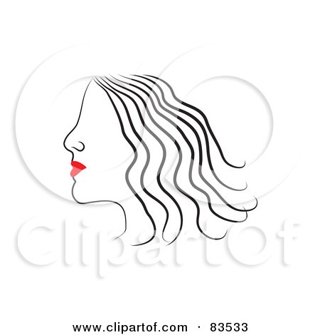 Royalty-Free (RF) Clipart Illustration of a Line Drawing Of A Red Lipped Woman In Profile - Version 1 by Prawny