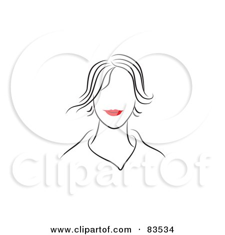 Royalty-Free (RF) Clipart Illustration of a Line Drawing Of A Red Lipped Woman's Face - Version 1 by Prawny