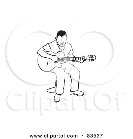 Royalty-Free (RF) Clipart Illustration of a Line Drawn Man With Red Lips, Playing A Guitar by Prawny