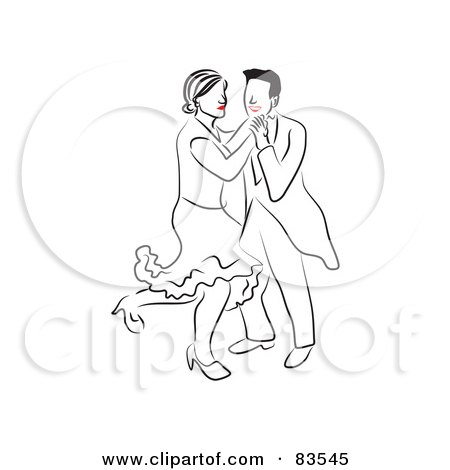 Royalty-Free (RF) Clipart Illustration of a Dancing Line Drawn Couple With Red Lips by Prawny