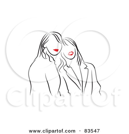 Royalty-Free (RF) Clipart Illustration of a Line Drawing Of Red Lipped Female Friends Standing Together by Prawny