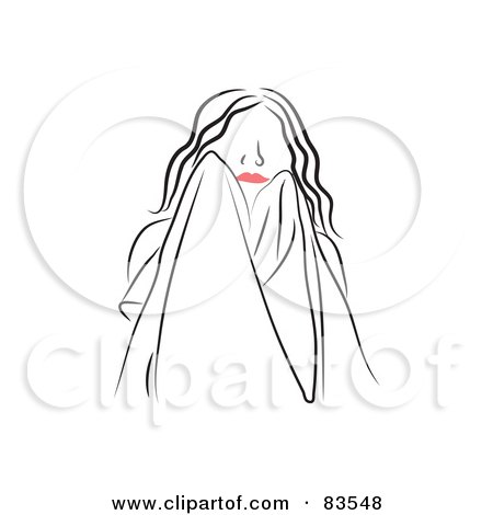 Royalty-Free (RF) Clipart Illustration of a Line Drawing Of A Red Lipped Woman Drying Her Face With A Towel - Pose 3 by Prawny