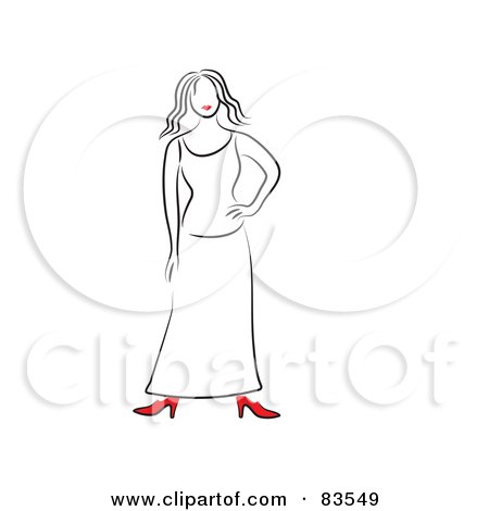 Royalty-Free (RF) Clipart Illustration of a Line Drawing Of A Red Lipped Woman Wearing Red Heels And A Skirt by Prawny