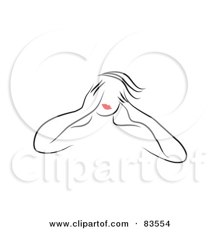 Royalty-Free (RF) Clipart Illustration of a Line Drawing Of A Red Lipped Woman Rubbing Her Forehead by Prawny