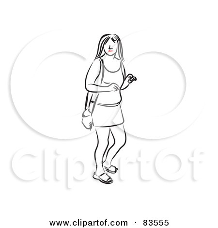Royalty-Free (RF) Clipart Illustration of a Line Drawing Of A Red Lipped Woman Walking by Prawny