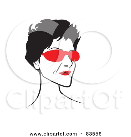 Royalty-Free (RF) Clipart Illustration of a Line Drawn Lady Wearing Red Shades by Prawny