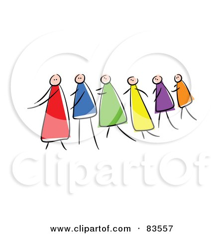 Royalty-Free (RF) Clipart Illustration of a Line Of Stick People Walking by Prawny