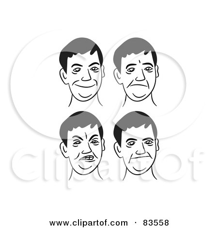 Royalty-Free (RF) Clipart Illustration of a Digital Collage Of Four Black And White Boy Facial Expressions by Prawny
