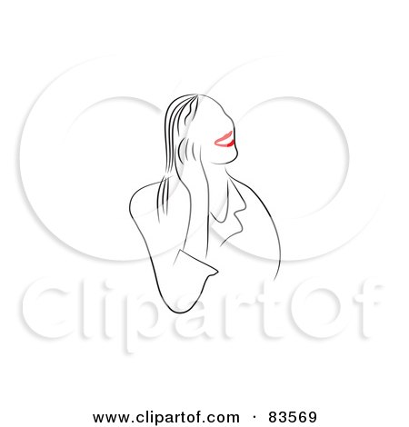 Royalty-Free (RF) Clipart Illustration of a Red Lipped Woman Smiling And Touching Her Face Or Using A Cell Phone In Her Hand by Prawny