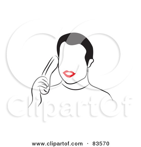 Royalty-Free (RF) Clipart Illustration of a Line Drawn Man With Red Lips, Talking On A Phone - Version 1 by Prawny