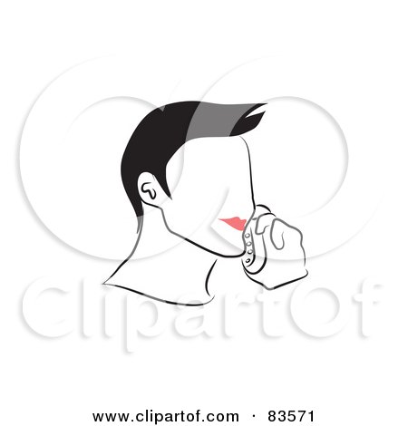 Royalty-Free (RF) Clipart Illustration of a Line Drawn Man With Red Lips, Talking On A Phone - Version 2 by Prawny