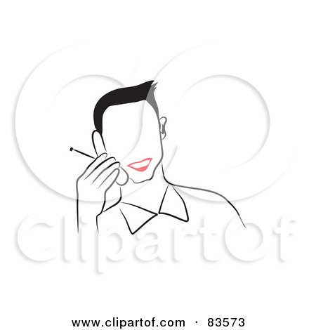 Royalty-Free (RF) Clipart Illustration of a Line Drawn Man With Red Lips, Talking On A Phone - Version 3 by Prawny