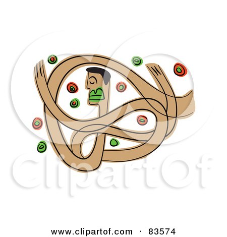 Royalty-Free (RF) Clipart Illustration of a Confused Man Tangled In His Arms, With Floating Green And Red Circles by Prawny