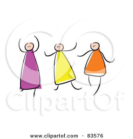 Royalty-Free (RF) Clipart Illustration of Three Stick Girls Dancing by Prawny