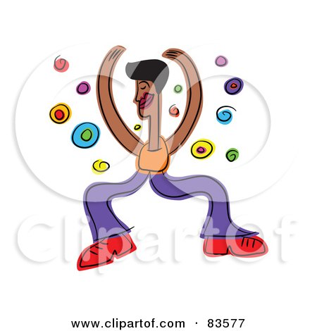 Royalty-Free (RF) Clipart Illustration of a Black Man Dancing With Funky Circles by Prawny