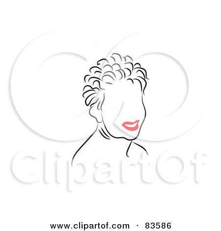 Royalty-Free (RF) Clipart Illustration of a Line Drawing Of A Red Lipped Woman's Face - Version 10 by Prawny
