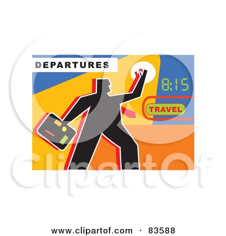 Royalty-Free (RF) Clipart Illustration of a Silhouetted Traveling Business Man By A Clock by Prawny