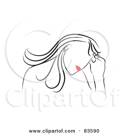 Royalty-Free (RF) Clipart Illustration of a Line Drawing Of A Red Lipped Woman Resting Her Forehead Against Her Hand by Prawny